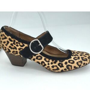 Sofft Leopard Calf Hair Mary Jane Heels Strap Block Heel Animal Print Size 9